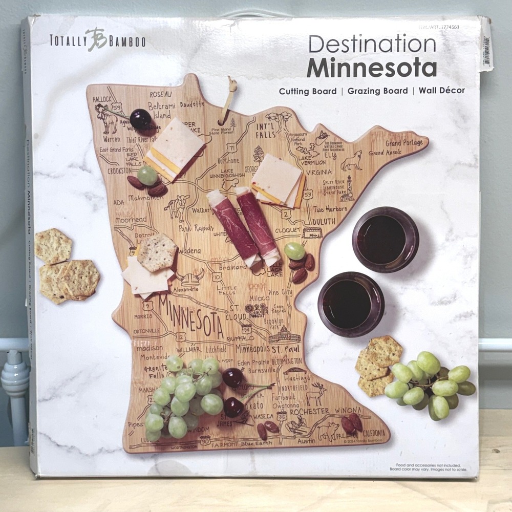 Totally Bamboo Destination Minnesota Cutting Board Grazing Board Wall Decor NEW